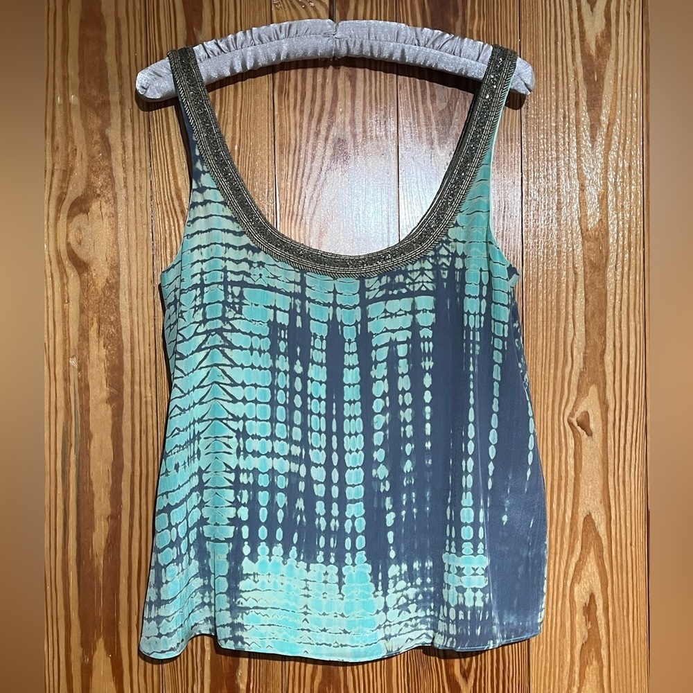 Tangerine NYC 100% Silk Tie Dye Tank Camisole Top with Metallic Beading